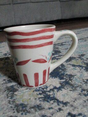 Vintage California Pantry Ceramic Mug Red Stripe Blue‎ Dot Vine Design